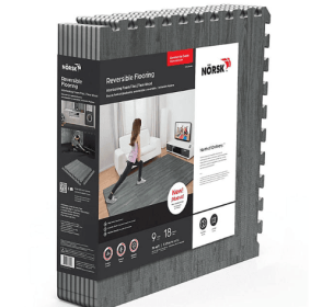 Norsk 25" x 25" Reversible Foam Flooring, Gray Wood & Black, 9 Tiles