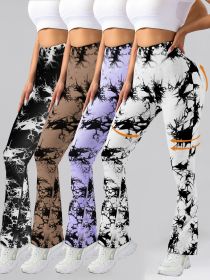 4 Pack Flared Yoga Leggings For Women High Waisted Tie-dye Print Butt Lifting Stretch Sports Workout Bodybuilding Pants