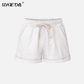 Running Gym Sports Women Shorts Wide Leg Drawstring Elastic Waist Lace up Short 2021 Summer Solid Loose Casual Female Bottoms (Color: White, size: L)