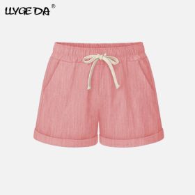 Running Gym Sports Women Shorts Wide Leg Drawstring Elastic Waist Lace up Short 2021 Summer Solid Loose Casual Female Bottoms (Color: Pink, size: 4XL)