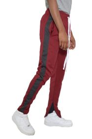 SINGLE STRIPE TRACK PANTS (Color: BURGUNDY BLACK, size: L)