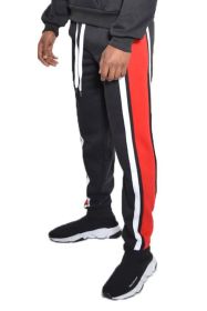 SOLID WITH THREE STRIPE PULLOVER HOODIE (Color: Black Red, size: 3XL)