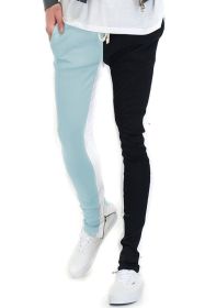 TWO TONE COLOR BLOCK TRACK PANT JOGGER (Color: SKY/BLACK, size: M)