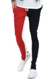 TWO TONE COLOR BLOCK TRACK PANT JOGGER (Color: RED/BLACK, size: S)