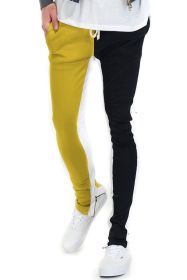 TWO TONE COLOR BLOCK TRACK PANT JOGGER (Color: YELLOW BLACK, size: 2XL)