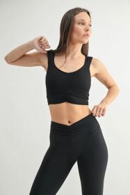 MONO B Ruched Front Active Tank (Color: Black, size: S)