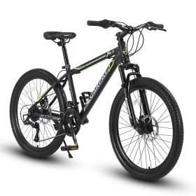 S24102 24 Inch Mountain Bike Boys Girls, Steel Frame, Shimano 21 Speed Mountain Bicycle with Daul Disc Brakes and Front Suspension MTB (Color: as Pic)