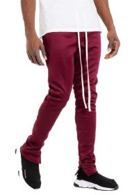 SOLID COLOR PLAIN BASIC TRACK PANTS (Color: Burgundy, size: 2XL)