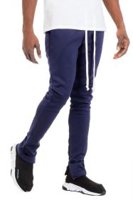 SOLID COLOR PLAIN BASIC TRACK PANTS (Color: Navy, size: XL)