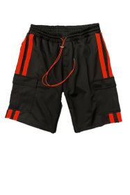 Two Stripe Cargo Pouch Shorts (Color: Black Red, size: 2XL)