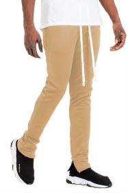 SOLID COLOR PLAIN BASIC TRACK PANTS (Color: Khaki, size: M)