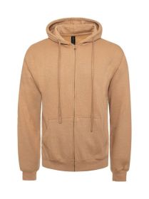 FLEECE ZIPPER HOODIE (Color: Tan, size: L)