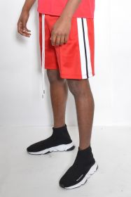 Short Sleeve Striped Tape Tshirt (Color: Red, size: M)