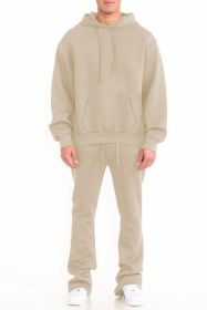 Mens Solid Fleece Flare Stacked SET (Color: OATMEAL, size: M)
