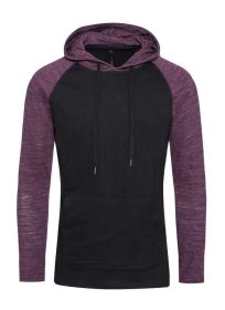 Raglan Long Sleeves Light Weight Hoodie (Color: Black/Burgundy, size: S)