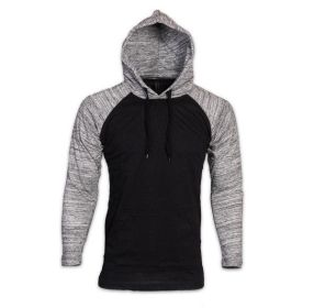 Raglan Long Sleeves Light Weight Hoodie (Color: Black/Grey, size: S)