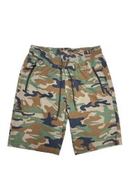 COTTON BLEND LOUNGE SWEAT SHORTS (Color: CAMO GREEN, size: M)