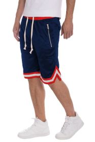 STRIPED BAND SOLID BASKETBALL SHORTS (Color: Navy, size: S)
