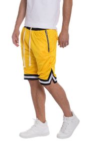 STRIPED BAND SOLID BASKETBALL SHORTS (Color: Yellow, size: XL)