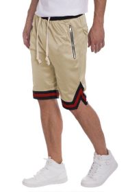 STRIPED BAND SOLID BASKETBALL SHORTS (Color: CREAM, size: 3XL)