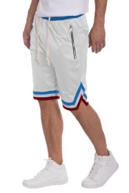 STRIPED BAND SOLID BASKETBALL SHORTS (Color: White, size: M)
