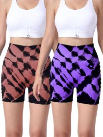 2 Pack Us Local Women's Side Cut-Out Tie-Dye Seamless Hip Lift High Waist Sports Fitness Yoga Shorts (Color: 2PACK3, size: S)