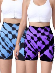 2 Pack Us Local Women's Side Cut-Out Tie-Dye Seamless Hip Lift High Waist Sports Fitness Yoga Shorts (Color: 2PACK2, size: M)