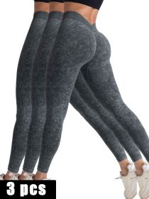 3 Pack V-Back Scrunch Butt Workout Leggings, Women Seamless Gym Yoga Leggings High Waist Active Yoga Pants, Yoga Leggings High Waist Active Yoga (Color: 3PACK1, size: L)