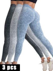 3 Pack V-Back Scrunch Butt Workout Leggings, Women Seamless Gym Yoga Leggings High Waist Active Yoga Pants, Yoga Leggings High Waist Active Yoga (Color: 3PACK2, size: L)