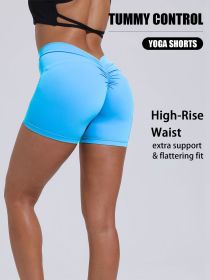 High-waisted Butt-lifting Women's Sports Yoga Shorts (Color: Blue, size: M)
