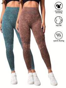 2 Pack Women's Seamless Washed Wide Waistband Sports Leggings, Women's High Waist Yoga Leggings (Color: 2PACK3, size: L)