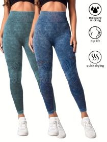 2 Pack Women's Seamless Washed Wide Waistband Sports Leggings, Women's High Waist Yoga Leggings (Color: 2PACK4, size: L)