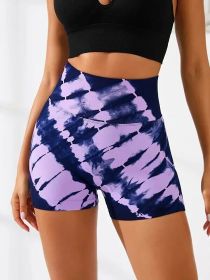 Tie Dye V-Back Yoga Biker Shorts, Elevate Your Workout Style Seamless High Waisted Contour Gym Yoga Biker Shorts (Color: Purple, size: S)
