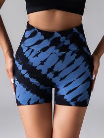 Tie Dye V-Back Yoga Biker Shorts, Elevate Your Workout Style Seamless High Waisted Contour Gym Yoga Biker Shorts (Color: Blue, size: M)