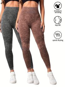 2 Pack Women's Seamless Washed Wide Waistband Sports Leggings, Women's High Waist Yoga Leggings (Color: 2PACK6, size: S)