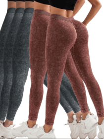 5 Pack V-Back Scrunch Butt Workout Leggings, Women Seamless Gym Yoga Leggings High Waist Active Yoga Pants, Yoga Leggings High Waist Active Yoga (Color: 5PACK3, size: L)