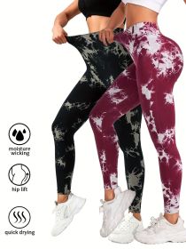 2 Pack Tie Dye Workout Seamless Leggings For Women High Waist Gym Leggings Yoga Pants, Seamless Leggings For Women High Waist Yoga Pants (Color: 2PACK2, size: L)