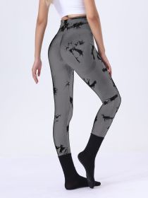 Butt Lifting Yoga Gym Athletic Pants, Hollow Out Tummy Control Sports Leggings Tie Dye Running Pants (Color: Grey, size: S)