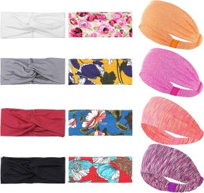 12 Pack Women Boho Floral Print Head Wrap Hair Band Cross Elastic Twisted Knotted Sports Headband No-Slip Sweat-Wicking Headband for Running Exer (Default: Default)